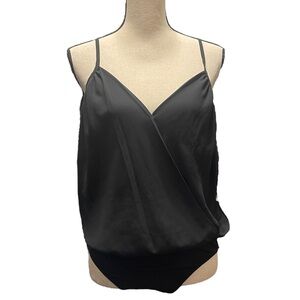 1. State Black Chiffon Crossover Body Suit Tank Top Women's Medium NWT